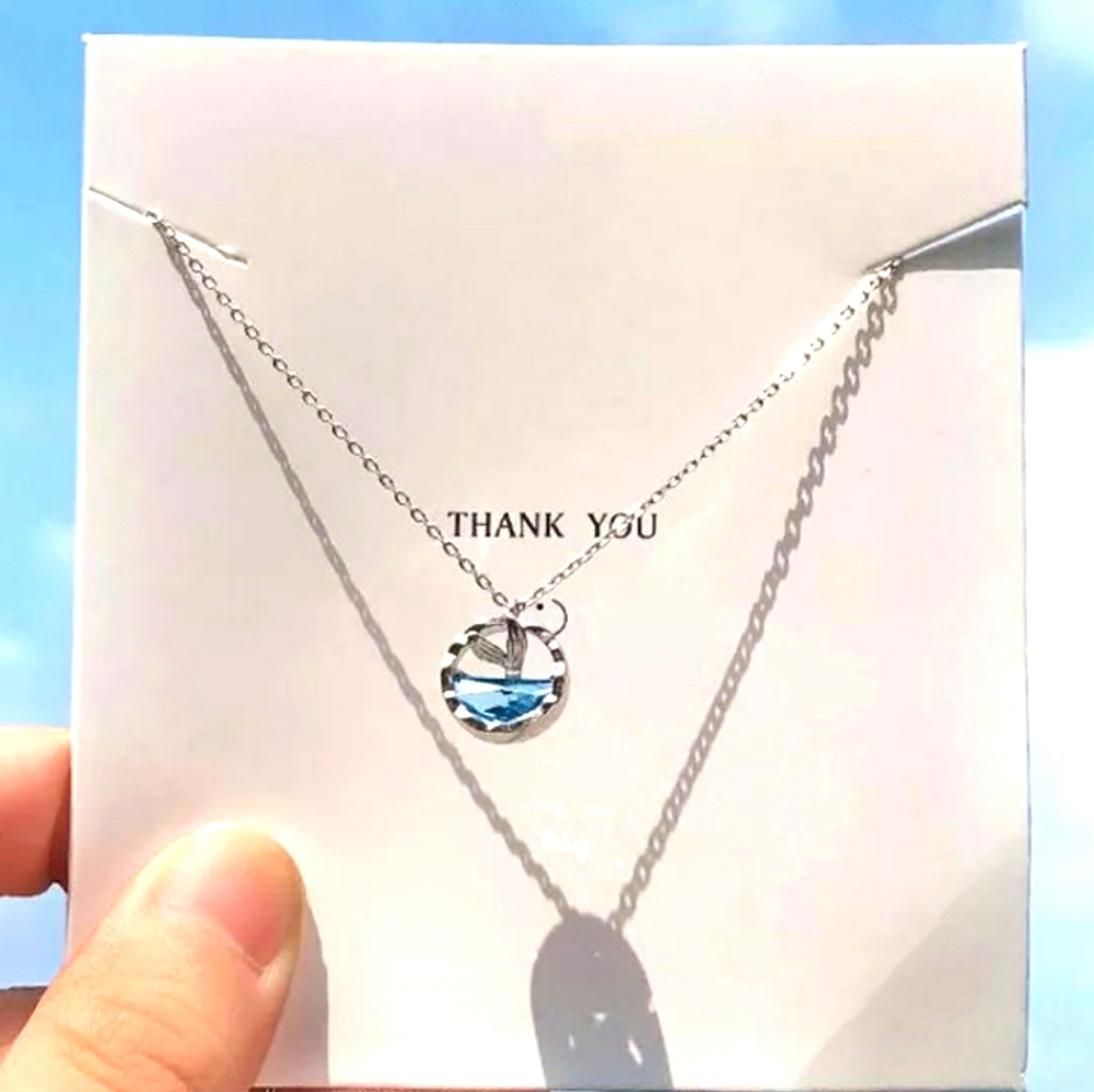Silver Mermaid Tail blue crystal necklace New